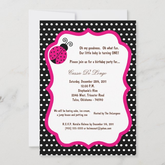 5x7 Black Lady Bug Invitation de fête d'anniversai (Devant)