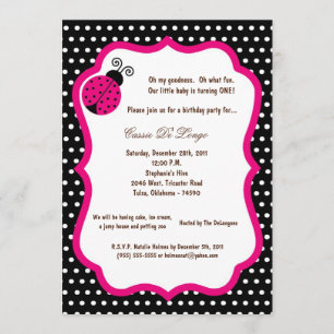 5x7 Black Lady Bug Invitation de fête d'anniversai