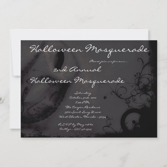5x7 Black Masquerade Halloween Costume Invitation (Devant)