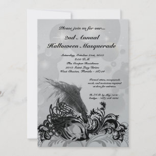 5x7 Black Masquerade Halloween Costume Invitation