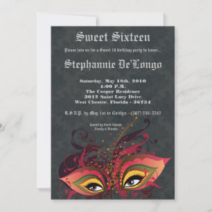 5x7 Black Masquerade Sweet 16 Invitation anniversa