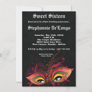 5x7 Black Masquerade Sweet 16 Invitation anniversa