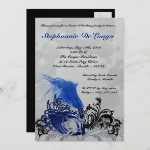5x7 Black Masquerade Sweet 16 Invitation anniversa