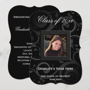5x7 Black Swirl Photo Graduation Invitation