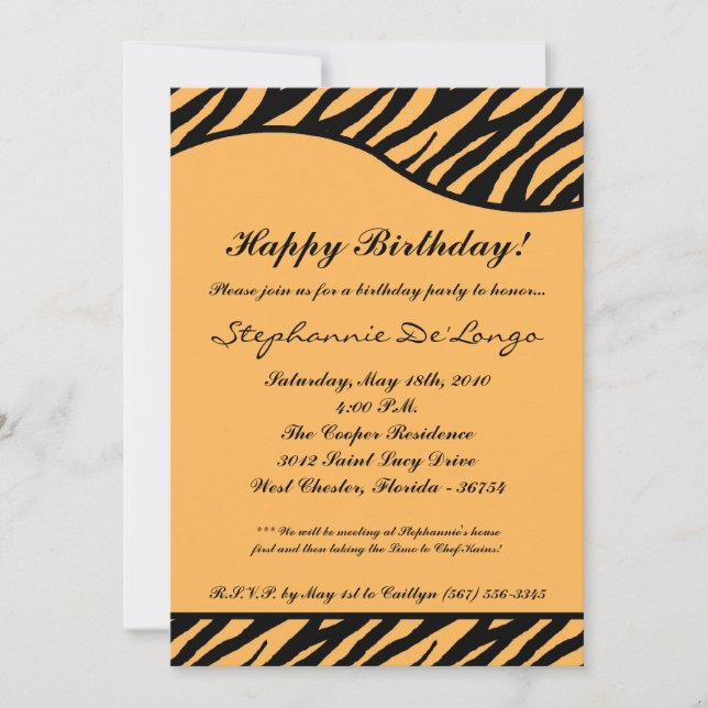 5x7 Black Tiger Imprimer Anniversaire Invitation (Devant)