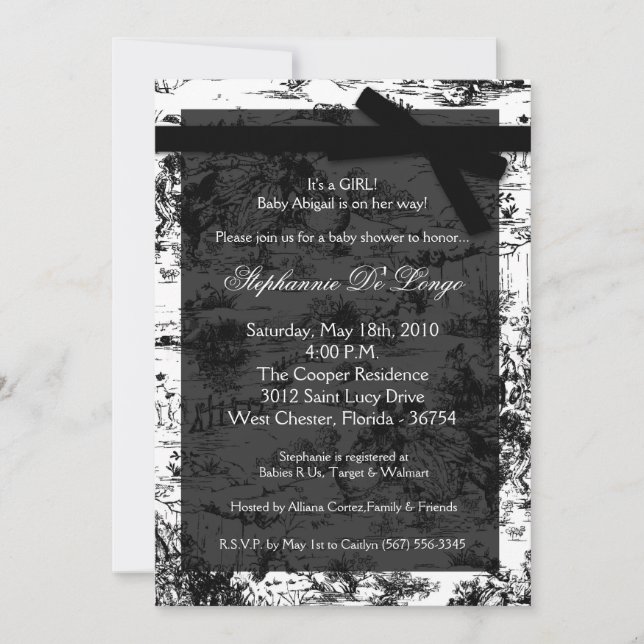 5x7 Black Whit Toile Baby shower Invitation (Devant)