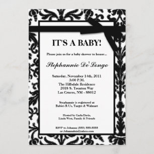 5x7 Black White Damask Lace Baby shower Invitation