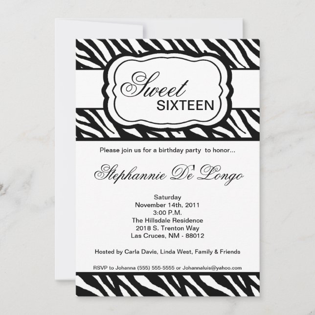 5x7 Black Zebra Imprimer Anniversaire Invitation (Devant)