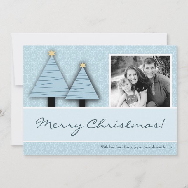 5x7 Bleu Arbres de Noël photo carte de Noël (Devant)