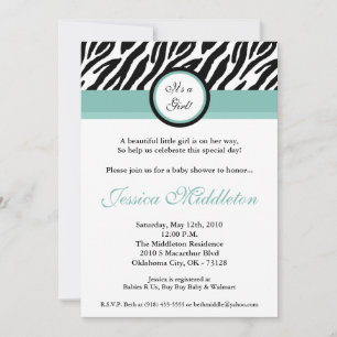 5x7 Blu Zebra Imprimer Baby shower Invitation