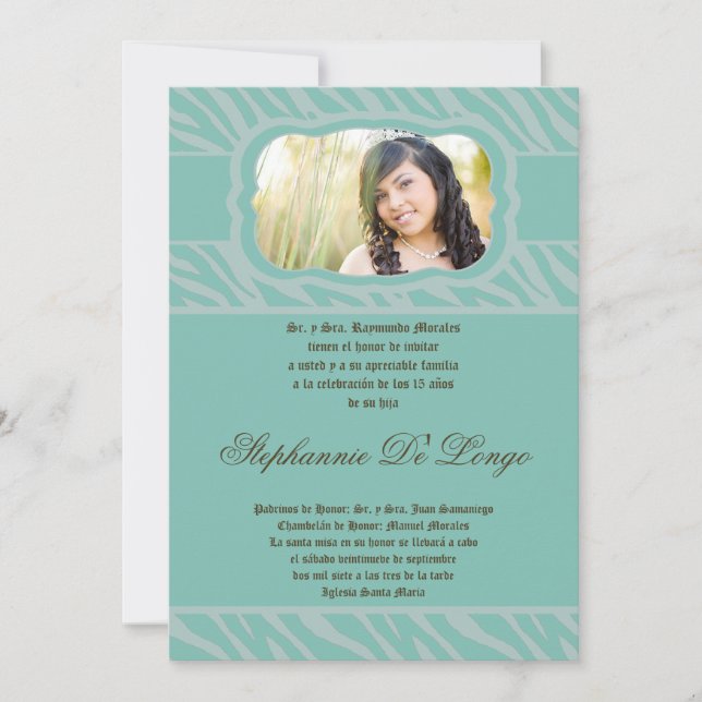 5x7 Blu Zebra Imprimer Quinceanera Invitation (Devant)