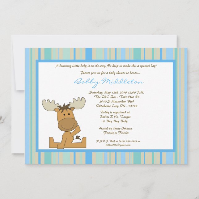 5x7 Blue Boy Invitation Baby shower de l'orignal d (Devant)
