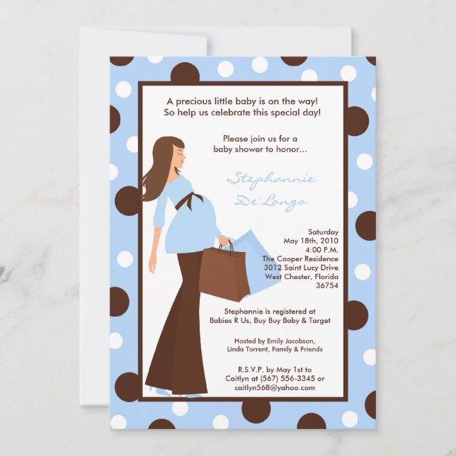 5x7 Blue Boy Modern Mod Maman Invitation Baby show (Devant)