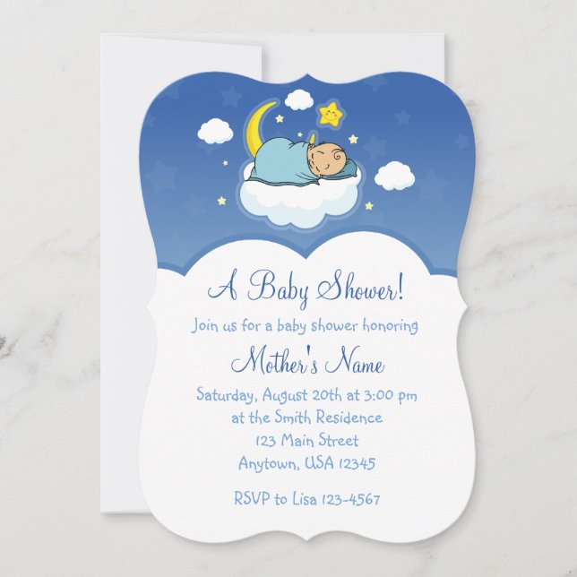5x7 Blue Cloud Baby Boy Baby Shower Invitations (Devant)