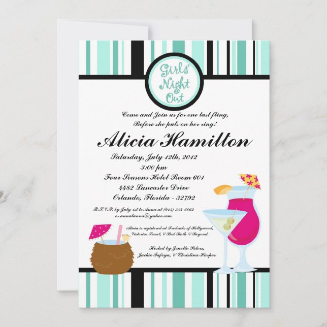 5x7 Blue Cocktails Bachelorette Invitation (Devant)