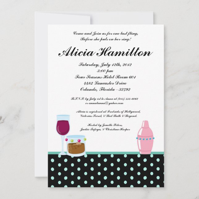 5x7 Blue Cocktails Bachelorette Invitation (Devant)