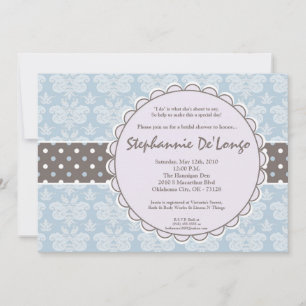 5x7 Blue Damask Lace Bridal Douche Invitation