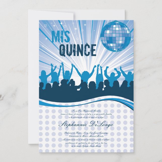 5x7 Blue Dance Party Quinceanera Invitation (Devant)