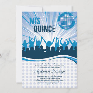5x7 Blue Dance Party Quinceanera Invitation