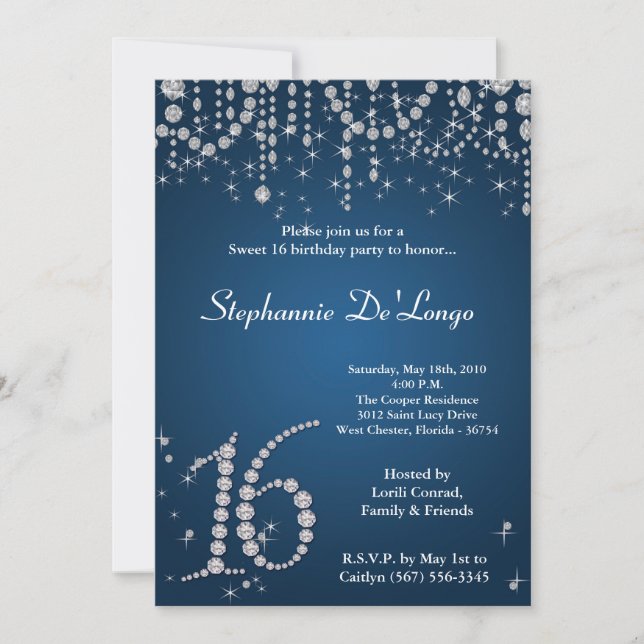 5x7 Blue Diamond Sweet 16 Anniversaire Invitation (Devant)
