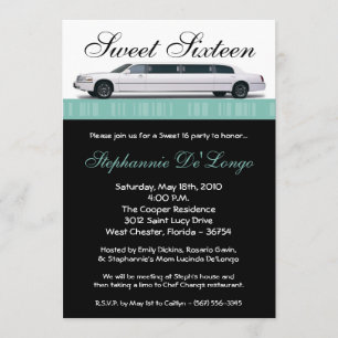 5x7 Blue Limo Sweet 16 Anniversaire Invitation