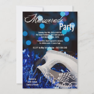 5x7 Blue Masquerade Sweet 16 Invitation anniversai