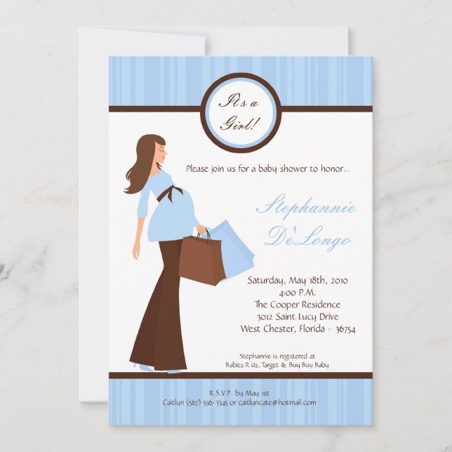 5x7 Blue Modern Mod Maman Baby shower Invitation (Devant)