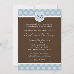 5x7 Blue Monogram Polka Dot Baby shower Invitation