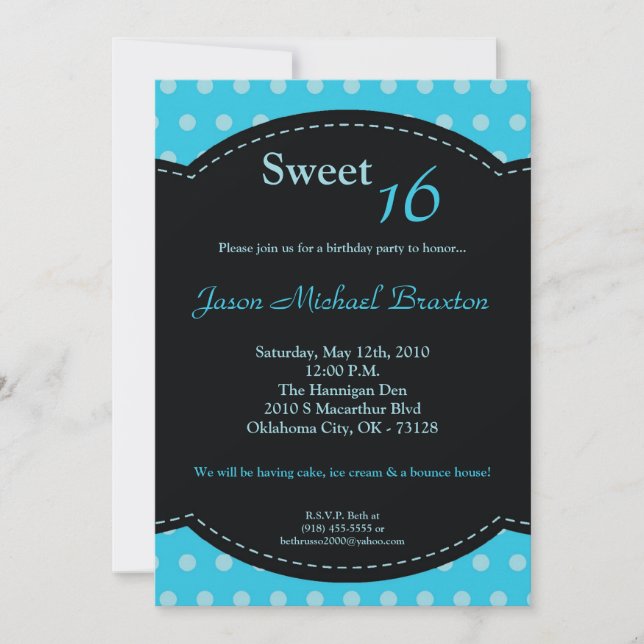 5x7 Blue Polkadot Sweet 16 Anniversaire Invitation (Devant)