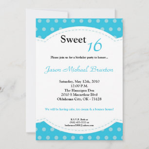 5x7 Blue Polkadot Sweet 16 Anniversaire Invitation