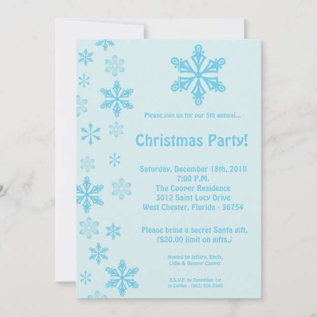 5x7 Blue Snowflakes Christmas Party Invitation (Devant)