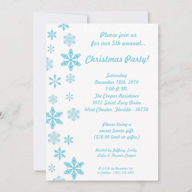 5x7 Blue Snowflakes Invitation à la fête de Noël (Devant)