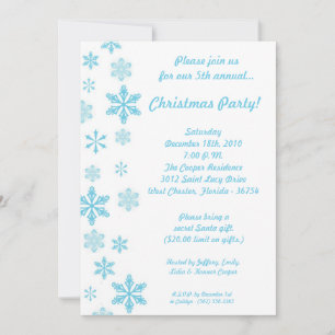 5x7 Blue Snowflakes Invitation à la fête de Noël