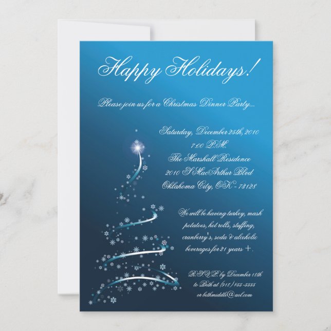 5x7 Blue XMAS Tree Christmas Party Invitation (Devant)