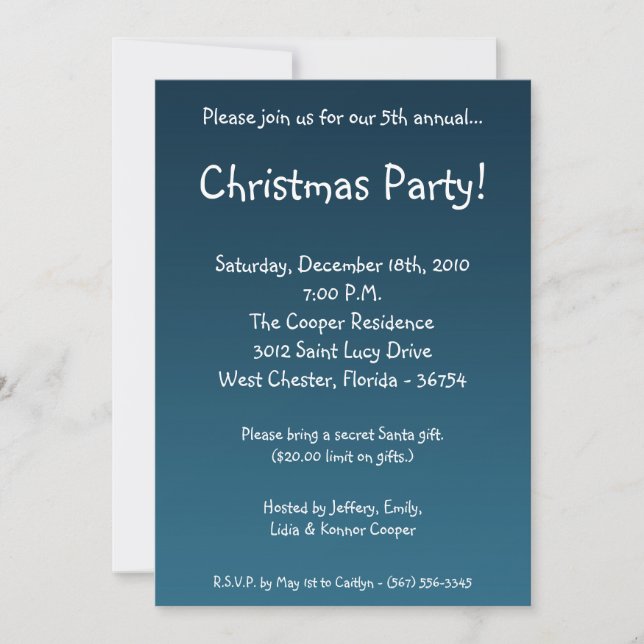 5x7 Blue XMAS Tree Christmas Party Invitation (Devant)