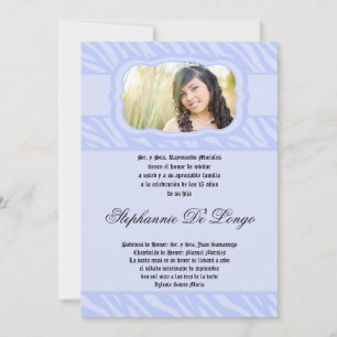 5x7 Blue Zebra Print Patter Quinceanera Invitation
