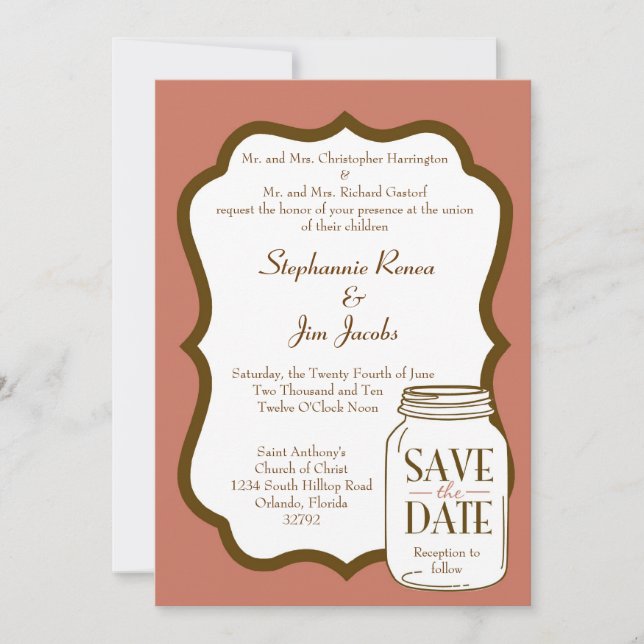 5x7 bocaux Faire-part de mariage rose/Brown (Devant)