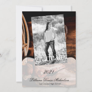 5x7 Boots de Cowboy Senior Faire-part Barre Bois R