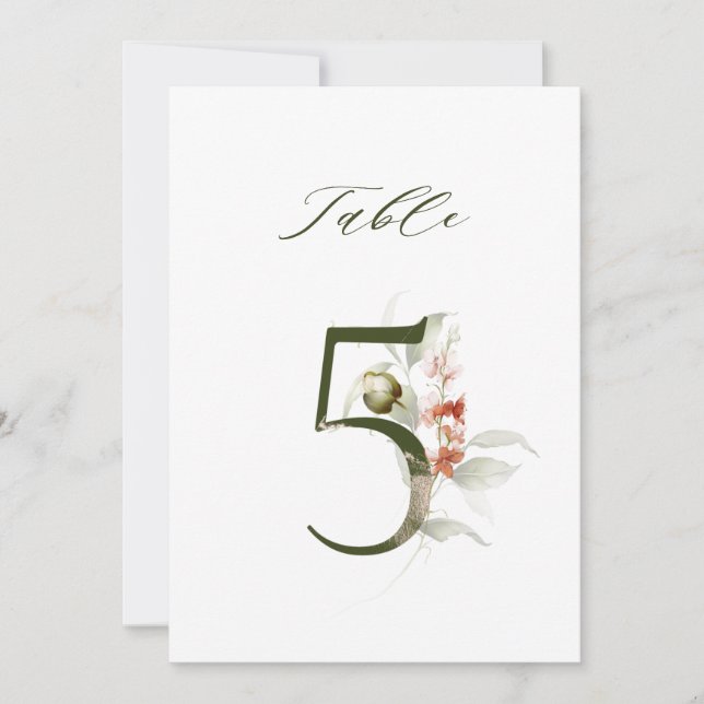5x7 Botanique Floral Numéro 5, Numéro de Table (Devant)