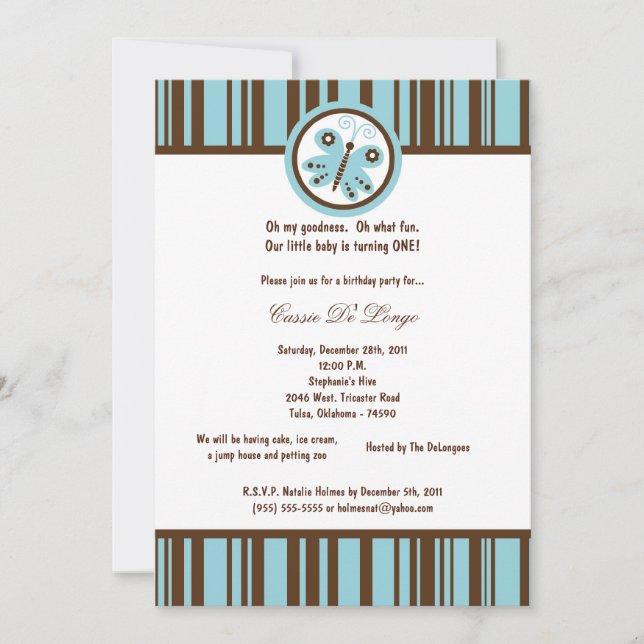 5x7 Bouton bleu clair Invitation de fête d'anniver (Devant)