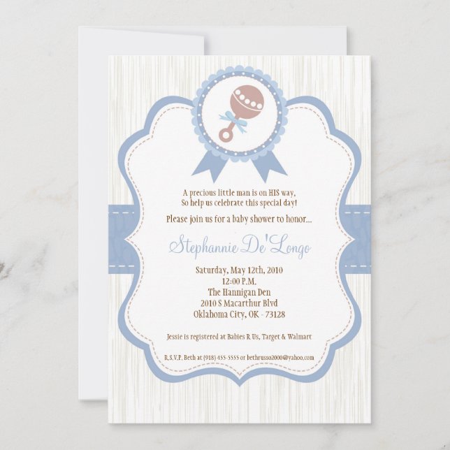 5x7 Boy Blue Baby Baby shower de bétail Invitation (Devant)