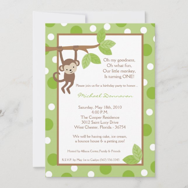 5x7 Boy Blue Monkey Jungle Invitation Anniversaire (Devant)