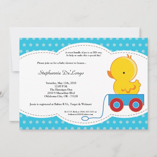 5x7 Boy Blue Polkadot Baby shower Invitation (Devant)