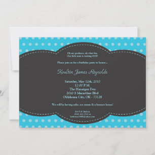 5x7 Boy Blue Polkadot Poke Invitation d'anniversai