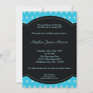 5x7 Boy Blue Polkadot Poke Invitation d'anniversai