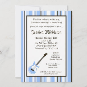 5x7 Boy Blue Rocker Guitar Baby shower Invitation