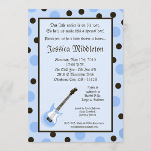 5x7 Boy Blue Rocker Guitar Baby shower Invitation