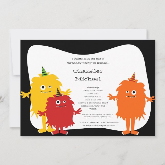 5x7 Boy Little Monsters Invitation de fête d'anniv (Devant)