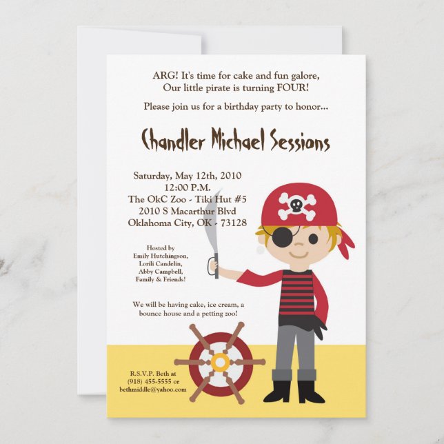 5x7 Boy Pirate Ship Anniversaire Fête Invitation (Devant)
