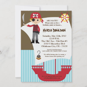 5x7 Boy Pirate Ship Birthday Party Invitation